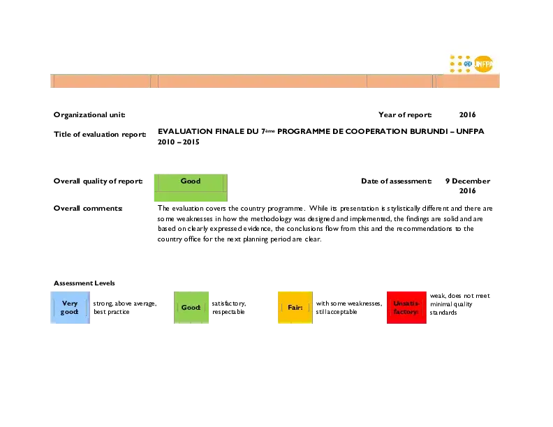 Title of evaluation report: EVALUATION FINALE DU 7ème PROGRAMME DE COOPERATION BURUNDI – UNFPA 2010 – 2015